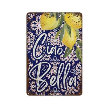 Imagem de ViTmit Ciao Bella, Frase Italiana, Azulejos Italianos, Limoeiro, Decoração de Metal Vintage, Placa de Sinalização, Arte de Parede Divertida para Casa, Ideia de Personalização de Pr (30X20Cm, Estilo-3)