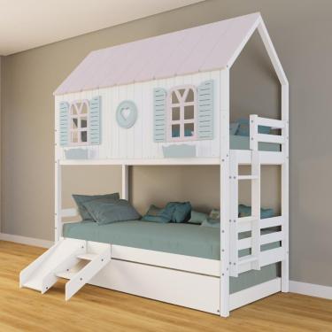 Imagem de Treliche Casinha Bela Com Coração Kit Escada/escorregador - Madeira Maciça Branco/rosa/verde Housin