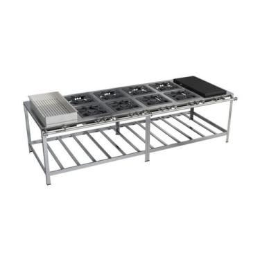 Imagem de Fogão Industrial 8 Bocas Duplas 40X40 com Chapa e Banho Maria Luxo Aço