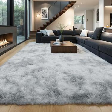 Imagem de Tapetes de área grande cinza fofo 20 x 25 cm para quarto, sala de estar, tie-dye cinza claro lavável tapete felpudo para quarto de crianças, berçário, decoração de dormitório, tapetes felpudos fofos