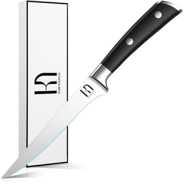 Imagem de KnifeSaga Faca de desossar de 15 cm para cozinha, faca japonesa de filé afiada, aço inoxidável de alto carbono, faca profissional de corte de carne com cabo ergonômico, faca de desossa que economiza