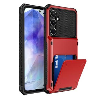 Imagem de SORAKA Capa para Samsung Galaxy A16 5G com suporte para cartão PC TPU 2 em 1 capa bumper de camada dupla à prova de choque pode conter 5 cartões vermelhos