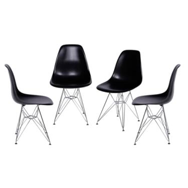 Imagem de Kit 4 Cadeiras DKR Base Cromada (Preta)