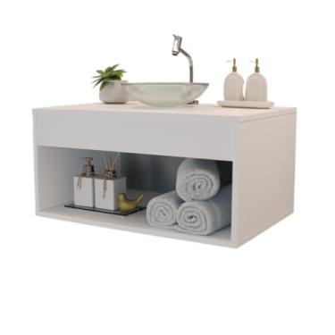 Imagem de Gabinete Banheiro Armário 60CM Com Cuba Transparente (Branco)