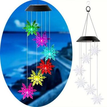 Imagem de Pisca Solar Giratório Flocos Neve Enfeite Natal LED Colorido - Genéric