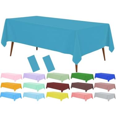 Imagem de Siencooray Toalha de mesa de plástico azul-verde, pacote com 2, toalha de mesa descartável azul-petróleo, toalha de mesa 137 x 272 cm para mesa retangular, toalhas de mesa decorativas à prova d'água