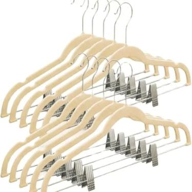 Imagem de Kit 20 Cabide de Veludo Slim com Presilha de Metal Preto Cinza Bege Antiaderente Reforçado Elegante (Bege)