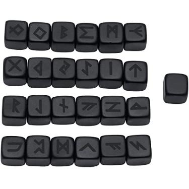 Imagem de SUNYIK Conjunto de 25 pedras runas foscas obsidiana preta com o alfabeto Elder Futhark gravado, kit de runas de reiki de cristal de cura para decoração viking de adivinhação de meditação, preto