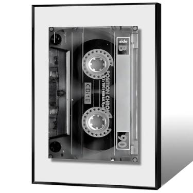Imagem de FBKDVC Fita cassete vintage preto e branco arte de parede arte de parede música retrô anos 90 pôsteres estéticos modernos impressão temática de música minimalista decoração de parede para quarto