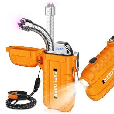 Imagem de Lafagiet Isqueiro elétrico USB C, potente chama de plasma de arco duplo, com lanterna, vento e isqueiros à prova d'água para vela, acampamento, churrasqueira, emergência