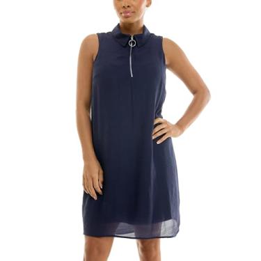 Imagem de Zac & Rachel Vestido feminino sem mangas com colarinho e zíper ajustável no peito, Blazer azul-marinho, M