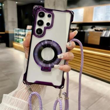 Imagem de Capa magnética com cordão transversal para Samsung Galaxy S25 S24 S22 Ultra Plus S23 Fe A35 A55 A06 A16 A26 A36 A56 (para Galaxy S24 FE/roxo)