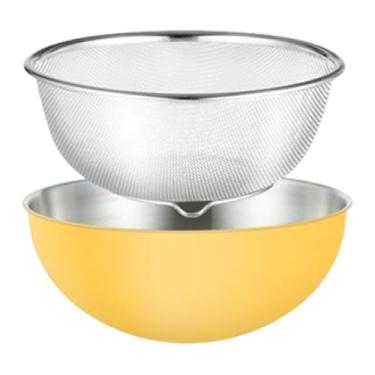 Imagem de DimyFew Escorredor de cesto com bacia, lavador de macarrão, espaguete, arroz, peneira, tigela de lavagem de arroz, escorredor, conjunto de peneiras de, Amarelo