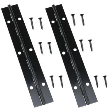 Imagem de Dsjnf Dobradiça de piano Dobradiças duplas de aço inoxidável de ferro preto dobradiças contínuas para portas de armário janelas barcos com parafusos, 2 peças