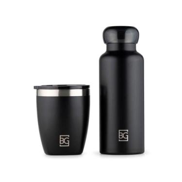 Imagem de Kit Copo Térmico 350ml + Garrafa Térmica 500ml Moderno Preto - Bagaggi