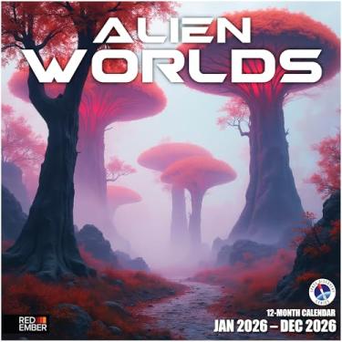 Imagem de RED EMBER Calendário de parede Alien Worlds 2026 de 12 meses | Abertura de 30,5 cm x 61 cm | Papel grosso e resistente | Presente | Calendário 2026