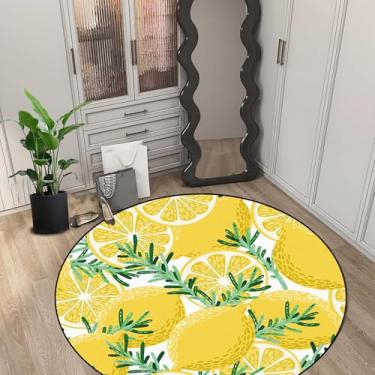Imagem de FUYEUN Tapete redondo de limão, tapetes amarelos para quarto, dormitório, sala de estar, limoeiro, tapete de chão, capacho, 150 x 150 cm (150 x 150 cm)