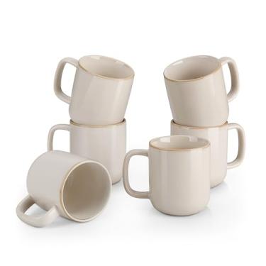 Imagem de vancasso Conjunto de 6 canecas de café de cerâmica de 340 g para chá quente americano café gelado café frio fermentação de cacau leite grés conjunto de canecas de grés para lava-louças e micro-ondas