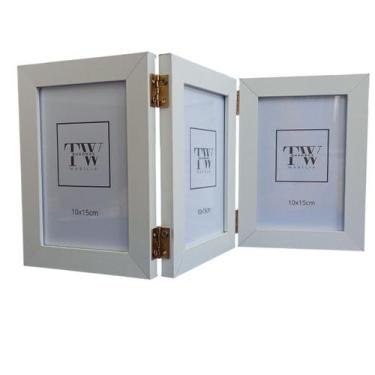 Imagem de Porta Retrato Articulado Moldura Madeira Fotos 10x15 C Vidro - TW Quad