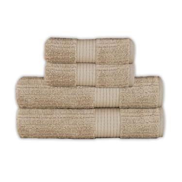 Imagem de Toalha de Banho e Rosto Buddemeyer Luxo Fio Penteado 4 Peças Premium Alta Absorção Cor:Bege Taupe 1534