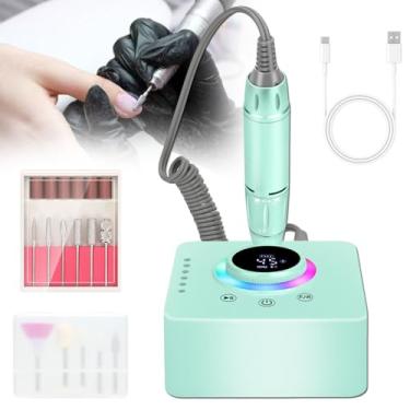 Imagem de Furadeira elétrica para unhas, conjunto profissional de furadeira portátil de 45.000 RPM para manicure e pedicure, suporte incluso com bateria de 14,8 Wh e 11 brocas