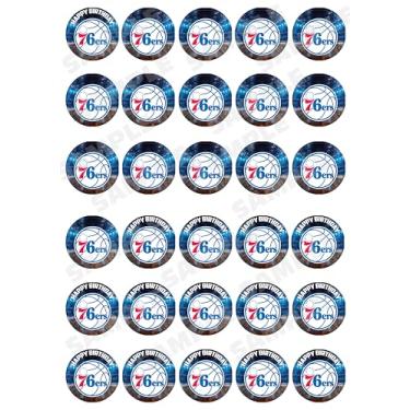 Imagem de 30 x Toppers de cupcake comestíveis – Coleção temática do time de basquete da Filadélfia de decorações de bolo comestíveis | Comestível sem cortes em folha de wafer
