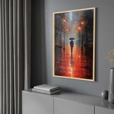 Imagem de Quadro Decorativo com Moldura e Acrilico Cristal Vidro Estrada Chuva Arte Vermelha Sala Quarto Hall