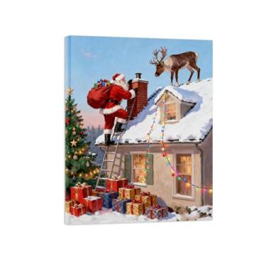 Imagem de Impressões em tela Natal-Quadros decoração parede-Casa na árvore veado-Pintura para sala de estar 60x80cm Tela Embrulhada