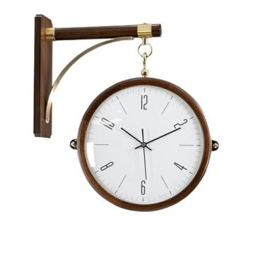 Imagem de Smmnxzzpp Relógio de parede de luxo design moderno relógios de parede de madeira decoração de casa relógios de cobre dupla face decorar sala de estar (Hj077h 40.6 cm)