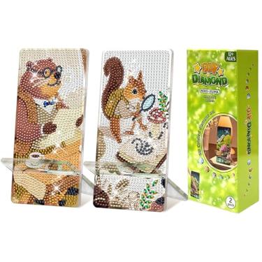 Imagem de NIHO-JIUMA Kits de suporte de telefone Diamond Art, suporte de telefone e espelho de pintura de diamante DIY, presente para adultos/mulheres/adolescentes (café da tarde castor e notas de campo com
