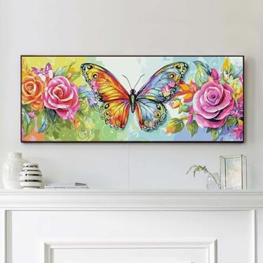 Imagem de VAIIEYO Kit de pintura por números para adultos borboleta, pintura rosa por números, kit de pintura de tamanho grande, pintura de desenho em tela para iniciantes, artesanato para decoração de parede