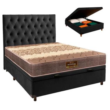 Imagem de Conjunto Cama Box Bau Blindado Casal + Colchão D26 Ortophedic Sankonfort + Cabeceira