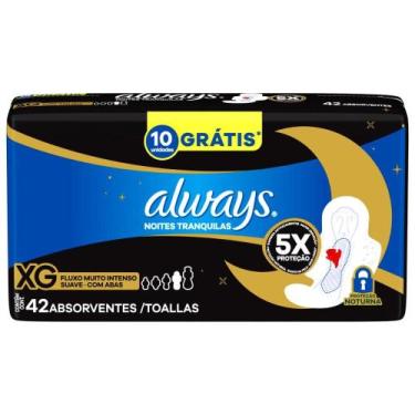 Imagem de Absorvente Always Noites Tranquilas Suave Com Abas Tamanho XG 42 Unida