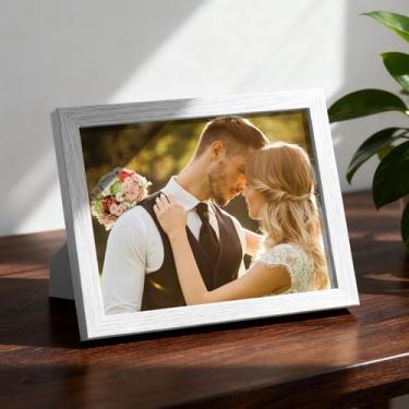 Imagem de Coleção de molduras decorativas de 15 x 20 cm para exibição de parede ou mesa, porta-fotos clássicas de cor sólida, retangulares, horizontais ou verticais (branca)