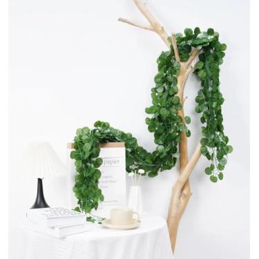 Imagem de 5 peças artificiais, 72 folhas, folhas de eucalipto, plantas de videira, guirlanda de eucalipto pendurada para casa, cozinha, escritório, decoração de parede de casamento (2,2 m)