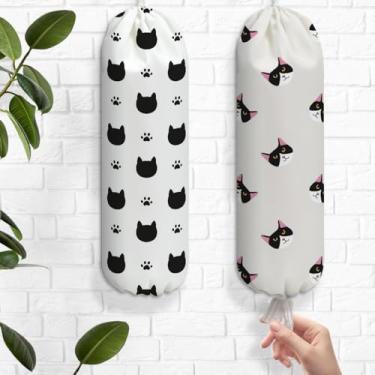 Imagem de 2 peças de suportes de plástico fofos para gatos pretos para sacolas de supermercado, suporte de parede reutilizável, suporte organizador de armazenamento para armário de cozinha, despensa, presentes
