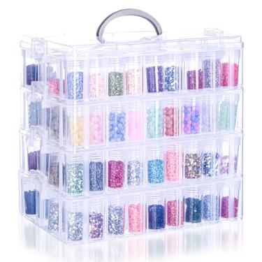 Imagem de MERATIA Recipiente de armazenamento Diamond Art, organizador de 4 camadas com 200 compartimentos, estojo de plástico transparente com alça para contas e materiais de pintura (transparente - 4 camadas)