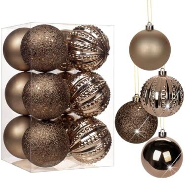 Imagem de Ornamentos de bolas de Natal de bronze de 8 cm, 12 peças, conjunto de enfeites de Natal inquebráveis, grande fosco, enfeite de bronze para árvore de Natal, festa de Halloween