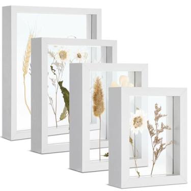 Imagem de Fiwochic Conjunto de 4 porta-retratos flutuantes de madeira, moldura de flor prensada de vidro duplo, para decoração de parede e mesa, presente para família, amigos, aniversário, casamento (25, 20, 15