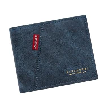 Imagem de Carteira masculina dobrável com bloqueio fino, bolso frontal minimalista - fina e elegante com janela para identidade18, Azul, Minimalista