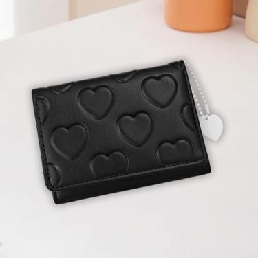 Imagem de Carteiras femininas, carteira com porta-cartões de poliuretano com pingente em forma de coração, linda bolsa feminina para compras, encontros, viagens, bolsas pequenas para mulheres, Preto