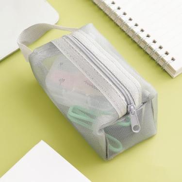 Imagem de Bolsa organizadora de cabos de dados de malha cinza - Bolsa transparente portátil com zíper para cabos, cartões, chaves e artigos de papelaria - Mini estojo portátil