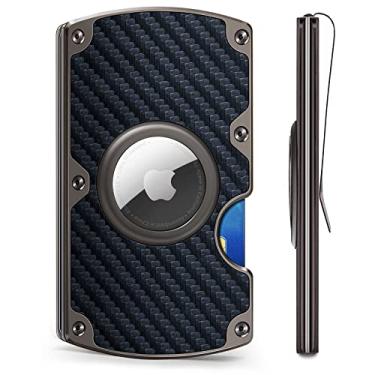 Imagem de Carteira masculina, carteira fina, clipe de dinheiro, presente para homens, compatível com Airtag ou uso padrão, expansível para 15 cartões, Azul antigo 7851, Minimalista