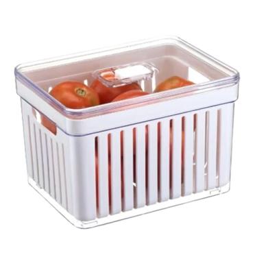 Imagem de Organizador Geladeira Quadrado 3,8L Cesto Tela Tampa Multiuso Alimentos Verduras Vegetais - Cesto com Tela para Frutas, Verduras e Legumes, Mantém Frescor por Mais Tempo