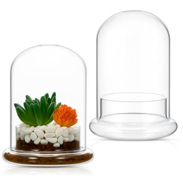 Imagem de Perthlin 2 peças de vidro transparente para terrário de 4,7 x 16,3 polegadas, cloche de cúpula de vidro com orifício de ar e base para plantas, flores, casa, mesa, mesa, mesa, mesa, mesa, mesa, mesa