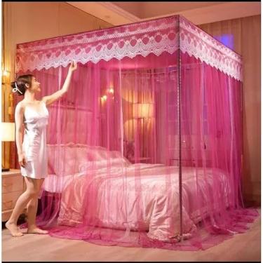 Imagem de Mosquiteiro Cortinado Tule Palácio Casal/Queen Direto da Fábrica – Renda Decorativa, Proteção Anti-Mosquito e Conforto Luxuoso(vermelho,Queen S/Armaçao)