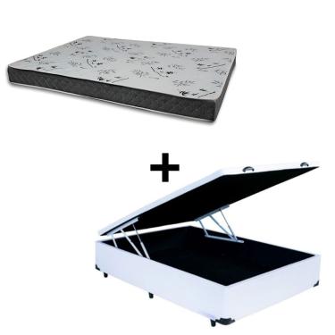 Imagem de Cama Baú Box 128 Viúva Tecido Sintético Branco Com Colchão Miller - 100% Espuma - D33 Cinza 55x128x188