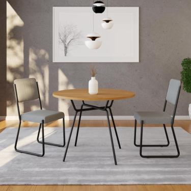 Imagem de Mesa De Jantar Redonda Soho 90cm Acácia Mel - Est.preta