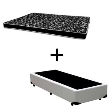 Imagem de Cama Box Solteiro 88 Tecido Sintético Branco Com Colchão Hamburgo - 100% Espuma - D28 Preto 54x88x188