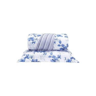 Imagem de Cobre Leito 2 Peças Solteiro Percal 200 Fios Colori 100% Poliéster - Flores Azuis